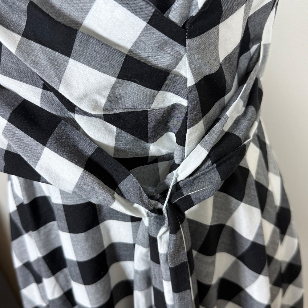 Calvin Klein Womens Fit Flare Dress Black White Gingham Waist Tie Classic Retro - Picture 5 of 13